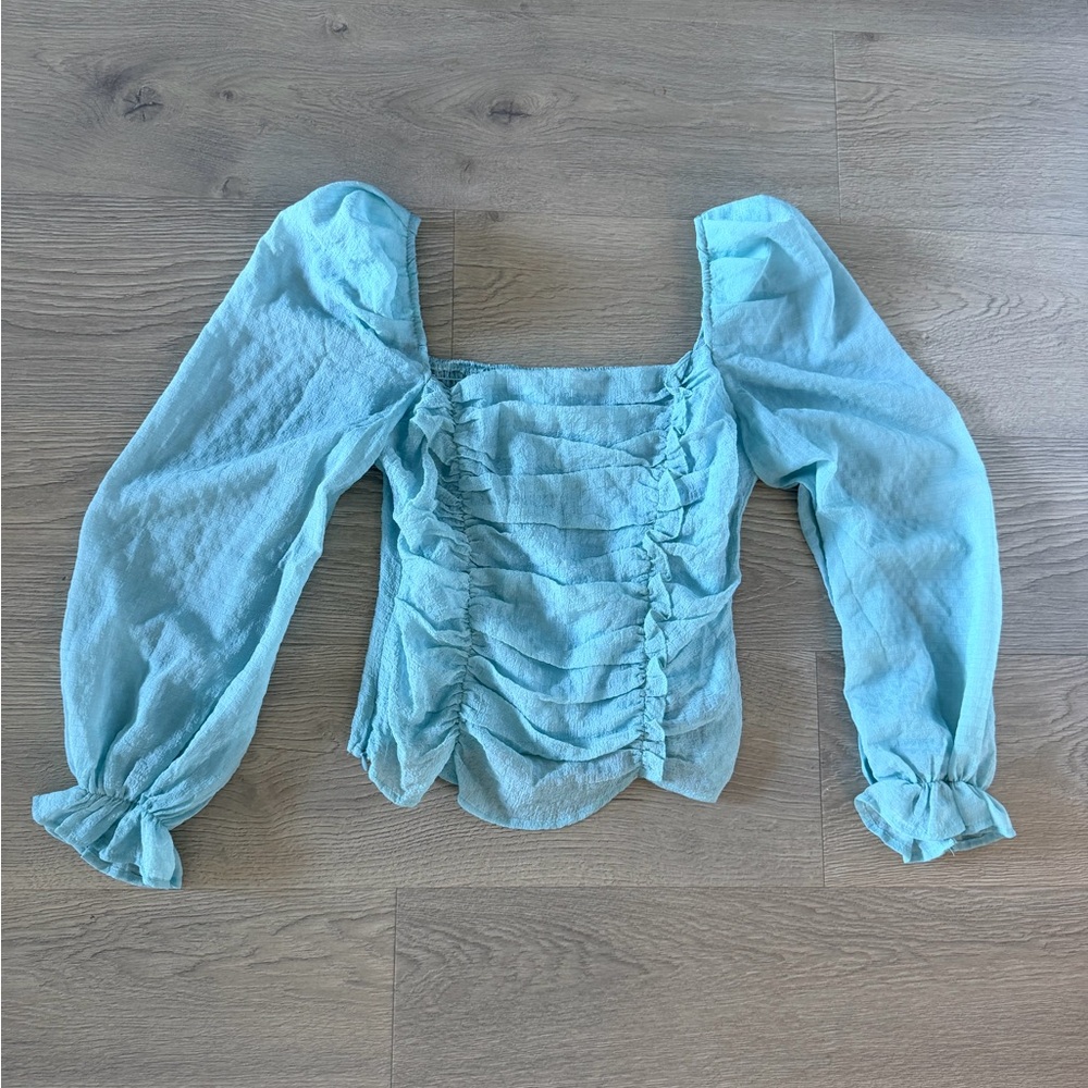 Astr Light Blue Ruched Blouse - Picture 3 of 6
